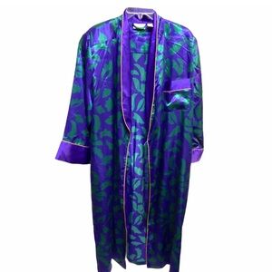 Vintage Gold Label Victoria Secret Purple and Green Satin Robe P/S